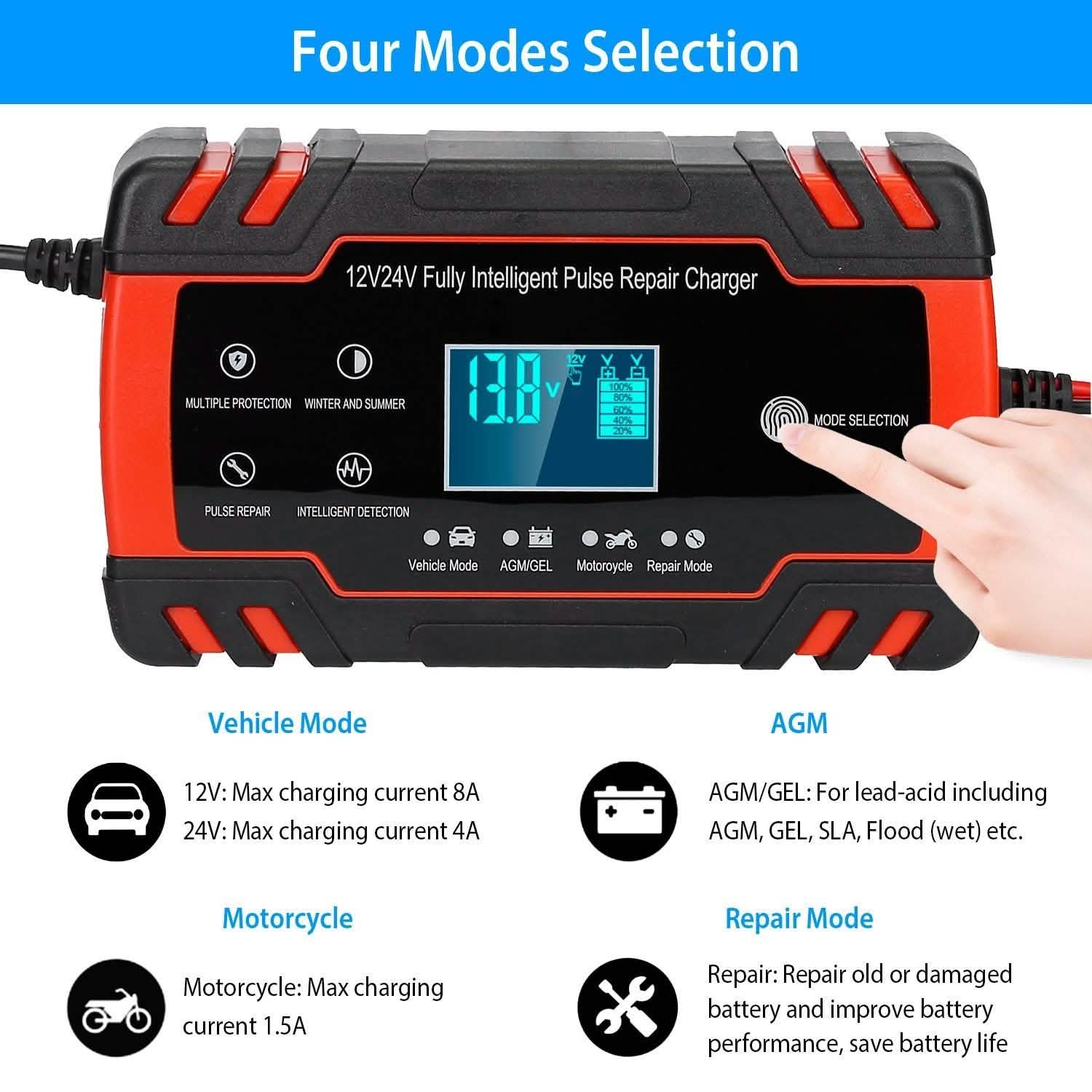 Smart Automatic Battery Charger with LCD Display Automotive - Tophatter Daily Deals