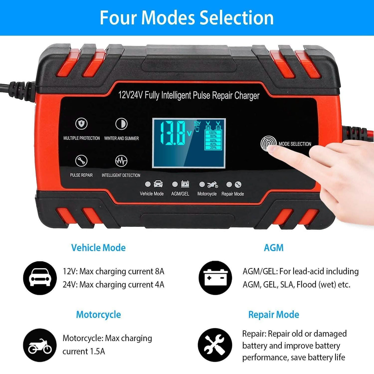 Smart Automatic Battery Charger with LCD Display Automotive - Tophatter Daily Deals