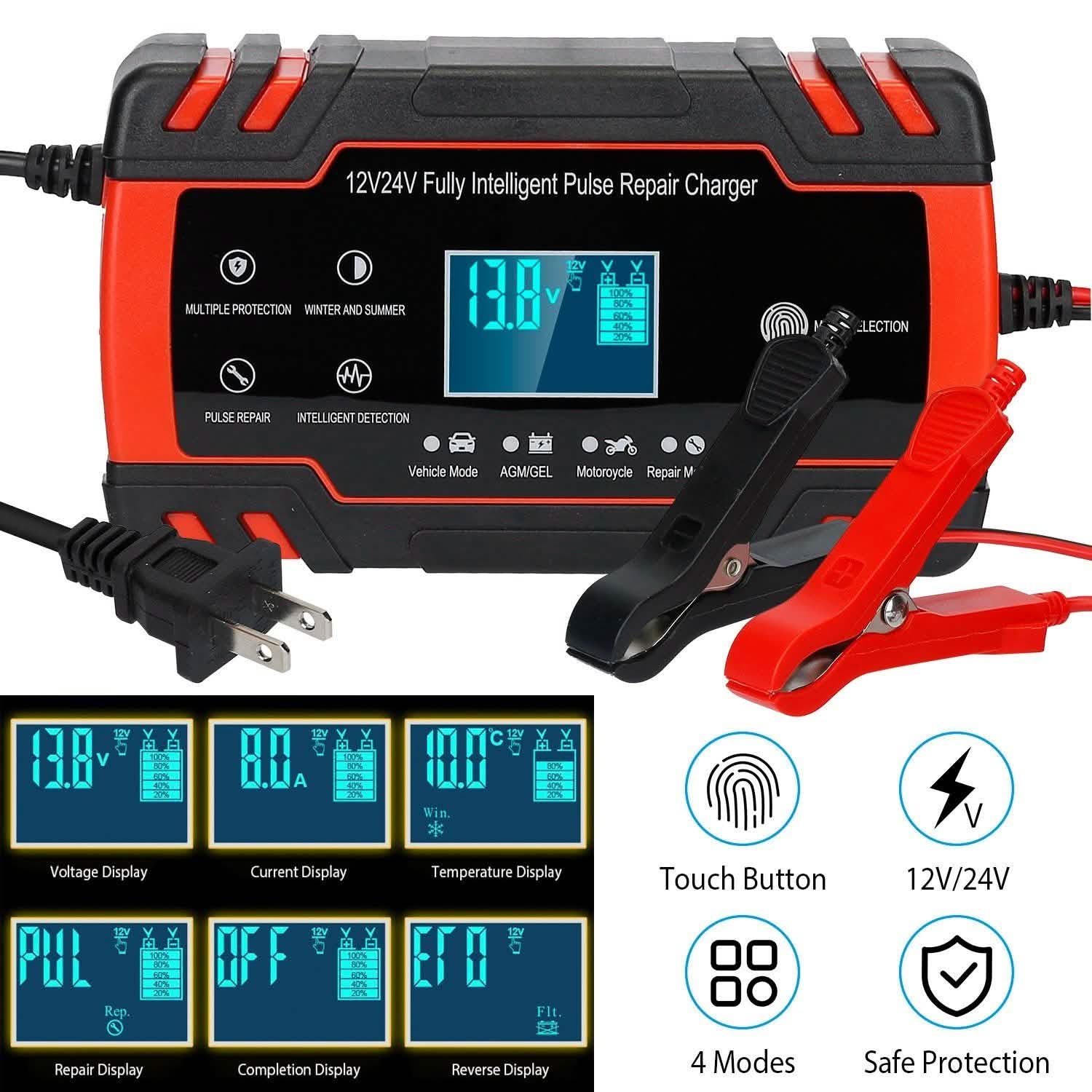 Smart Automatic Battery Charger with LCD Display Automotive - Tophatter Daily Deals