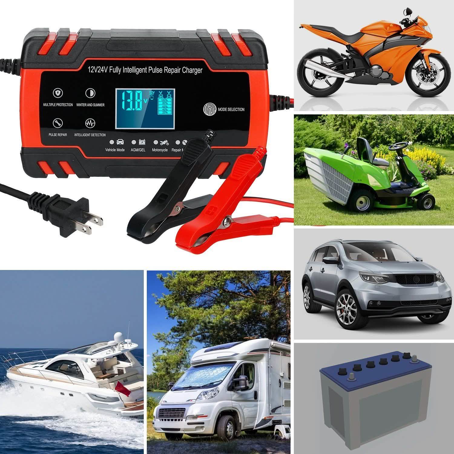 Smart Automatic Battery Charger with LCD Display Automotive - Tophatter Daily Deals