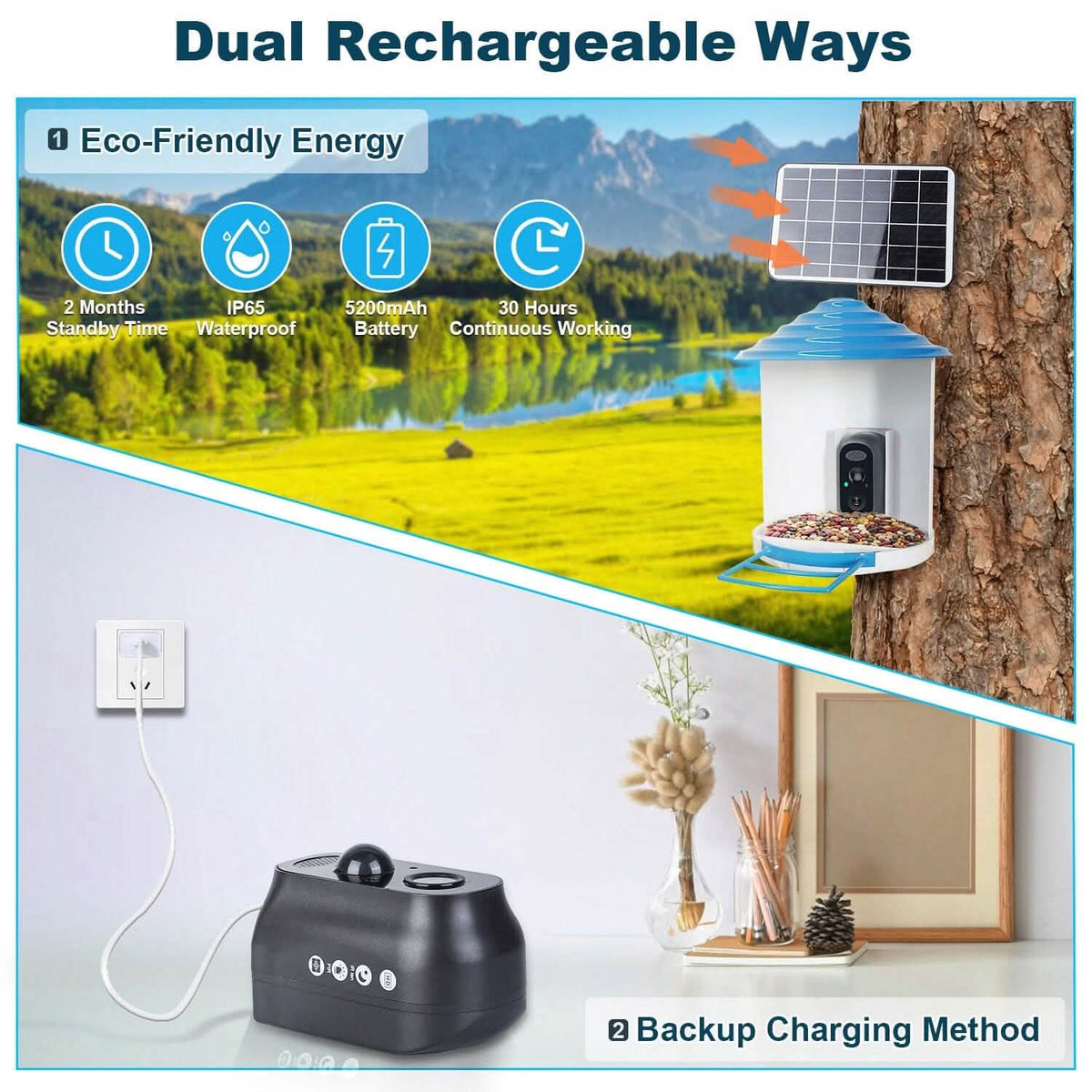 Smart Bird Feeder with Solar Powered Camera 1080P HD AI Identify PIR Pet Supplies - Tophatter Daily Deals