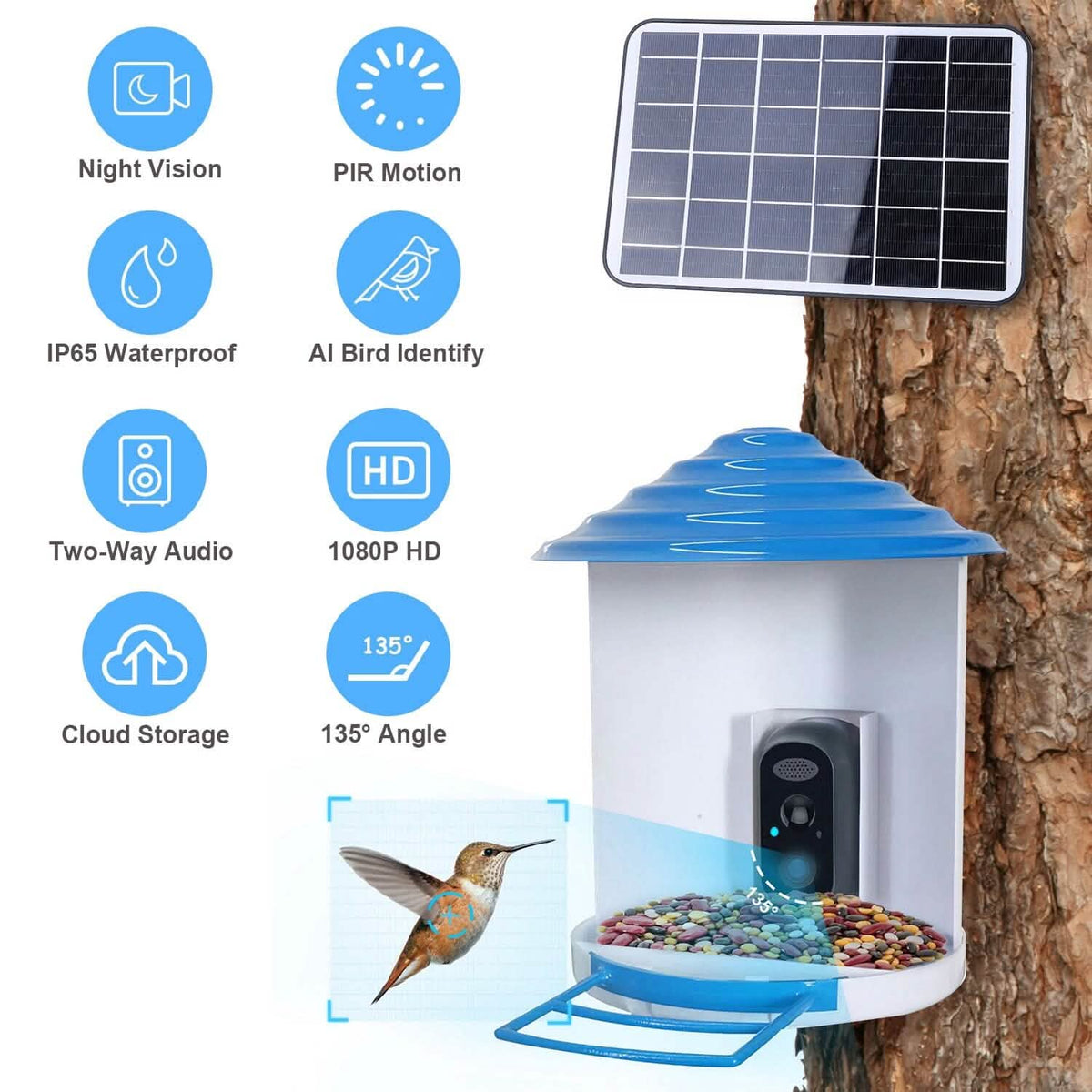 Smart Bird Feeder with Solar Powered Camera 1080P HD AI Identify PIR Pet Supplies - Tophatter Daily Deals