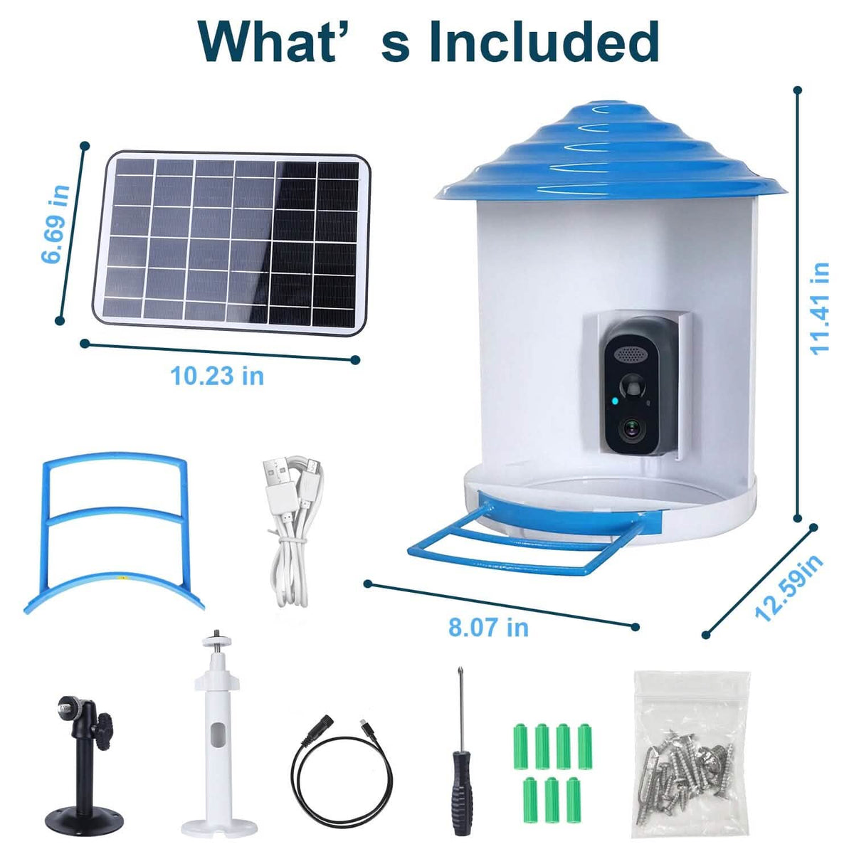 Smart Bird Feeder with Solar Powered Camera 1080P HD AI Identify PIR Pet Supplies - Tophatter Daily Deals