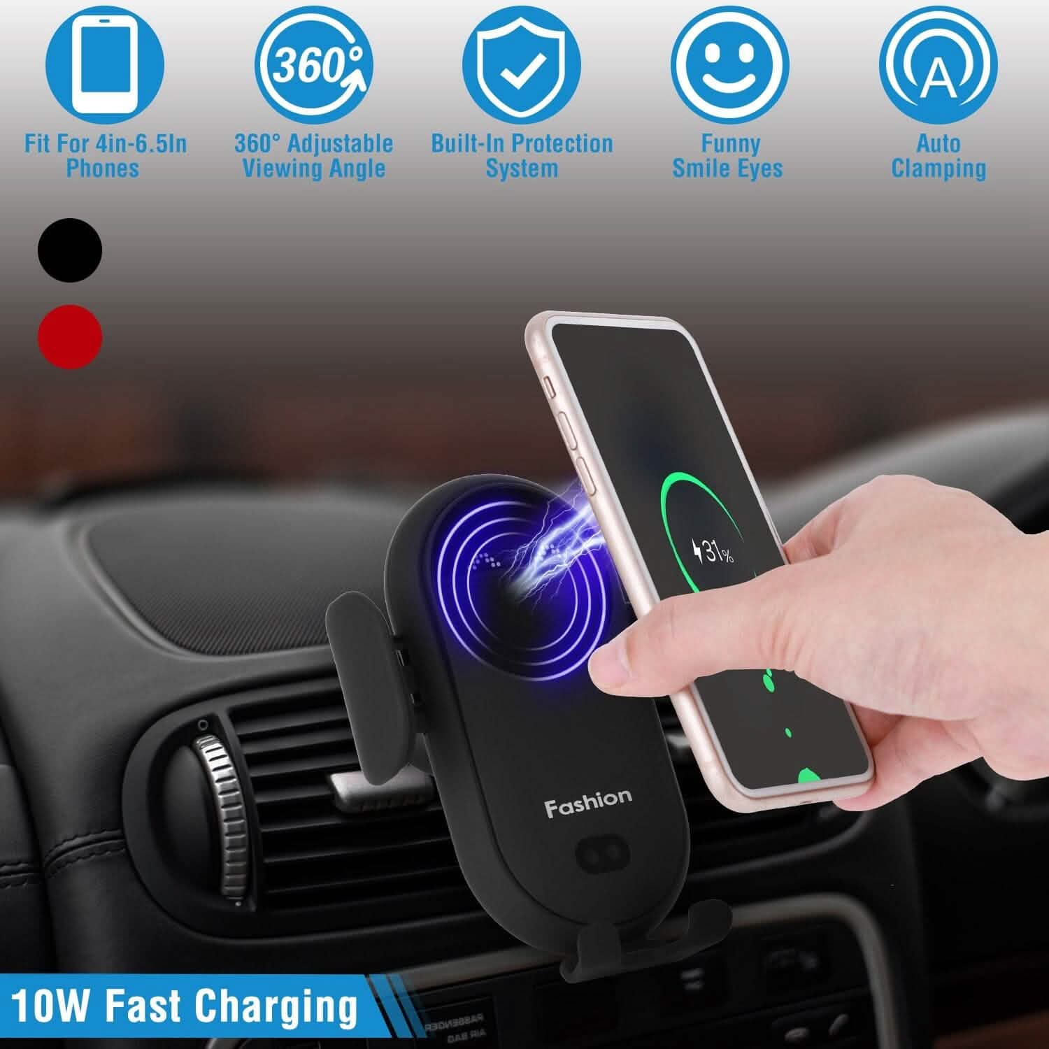 Smart Car Wireless Charger Auto Sensing Phone Holder 10W Qi Fast Charging Air Vent Automotive - Tophatter Daily Deals