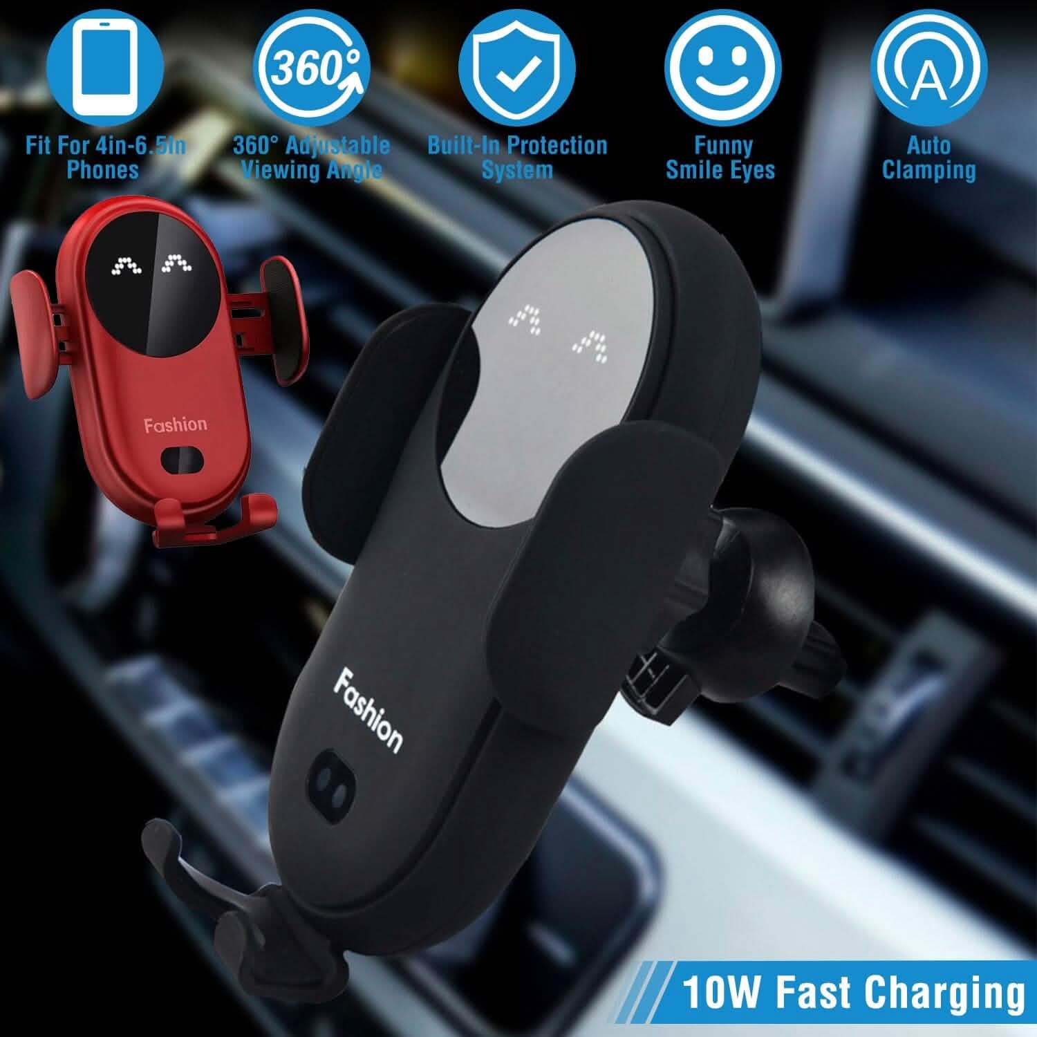 Smart Car Wireless Charger Auto Sensing Phone Holder 10W Qi Fast Charging Air Vent Automotive - Tophatter Daily Deals