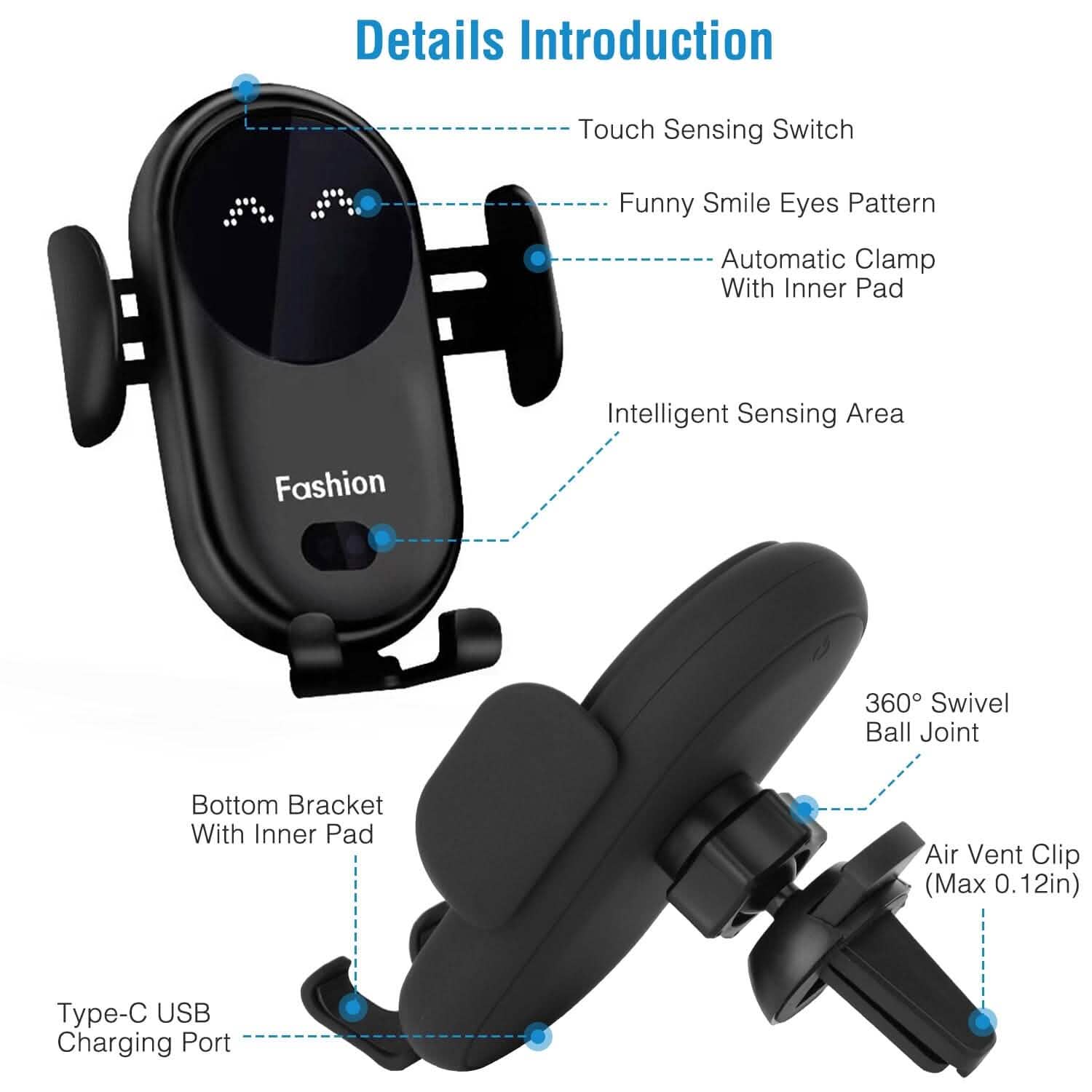 Smart Car Wireless Charger Auto Sensing Phone Holder 10W Qi Fast Charging Air Vent Automotive - Tophatter Daily Deals