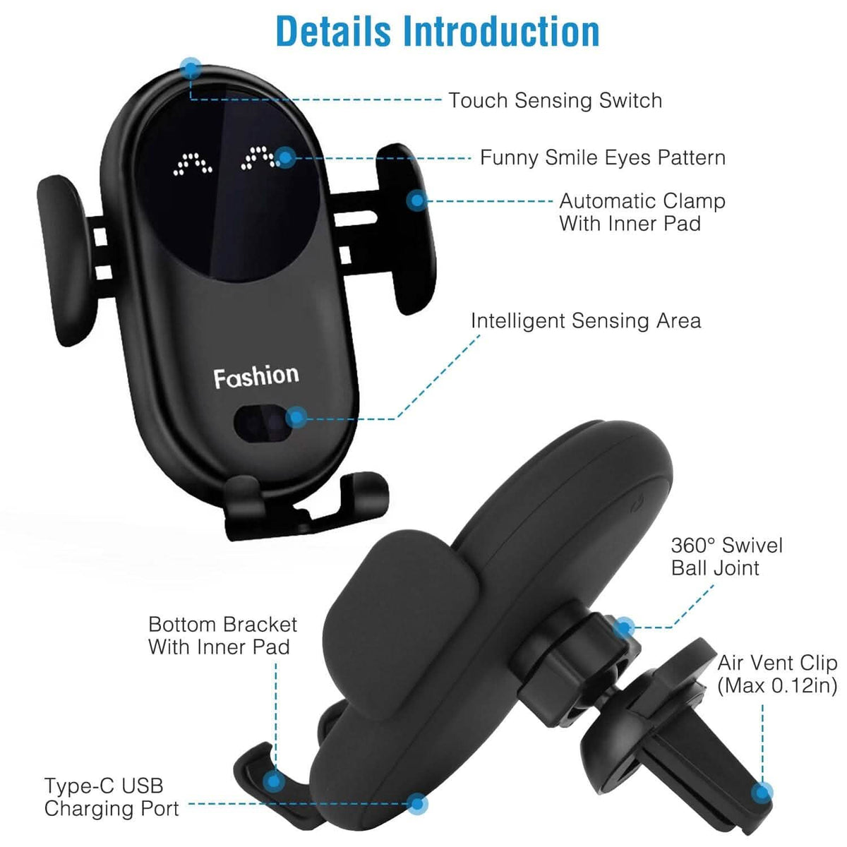 Smart Car Wireless Charger Auto Sensing Phone Holder 10W Qi Fast Charging Air Vent Automotive - Tophatter Daily Deals