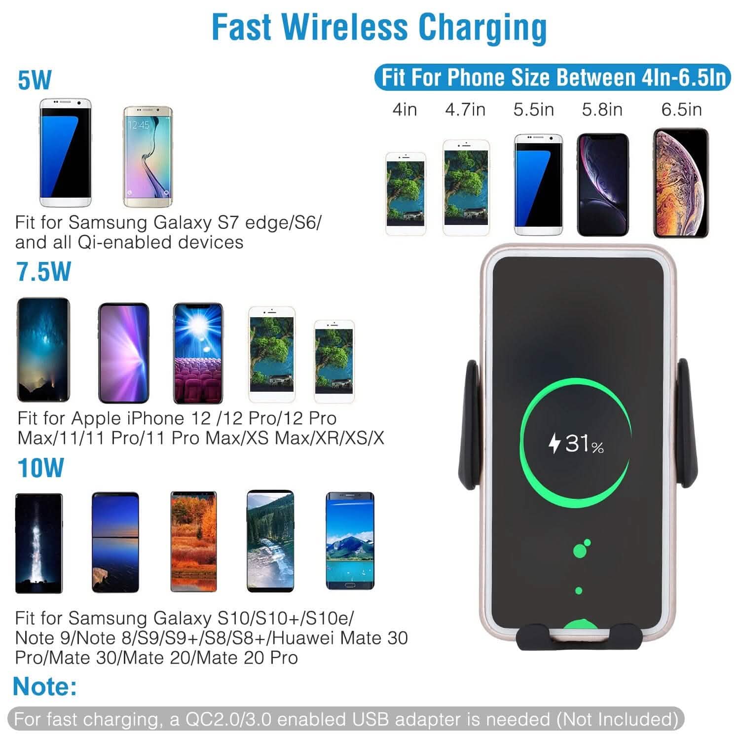 Smart Car Wireless Charger Auto Sensing Phone Holder 10W Qi Fast Charging Air Vent Automotive - Tophatter Daily Deals