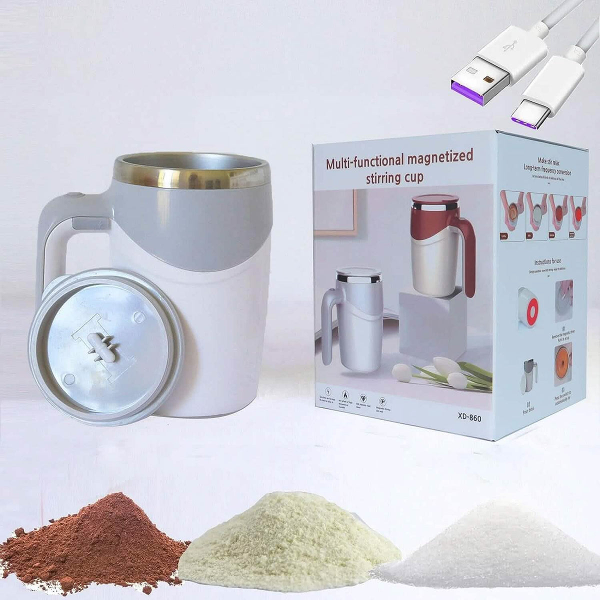 Smart Electric Self-Mixing Mug Gray Wine & Dining - Tophatter Daily Deals