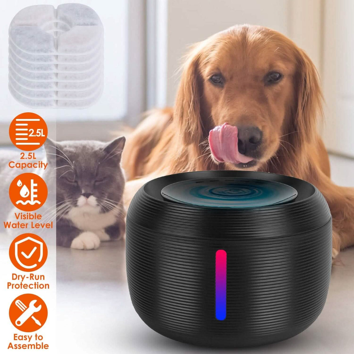 Smart Pet Drinking Fountain with LED Light 7-Pack Replaceable Water Filters Pet Supplies - Tophatter Daily Deals