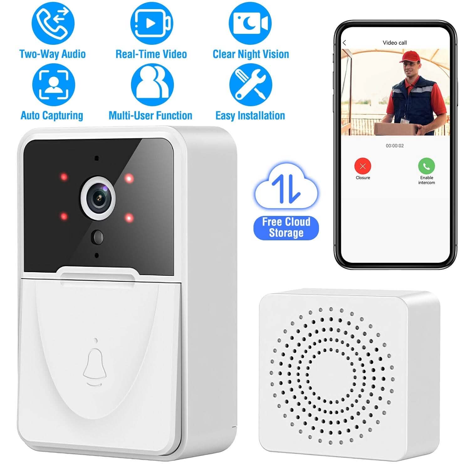 Smart Wireless Wi-Fi Video Security Doorbell Smart Home & Security - Tophatter Daily Deals