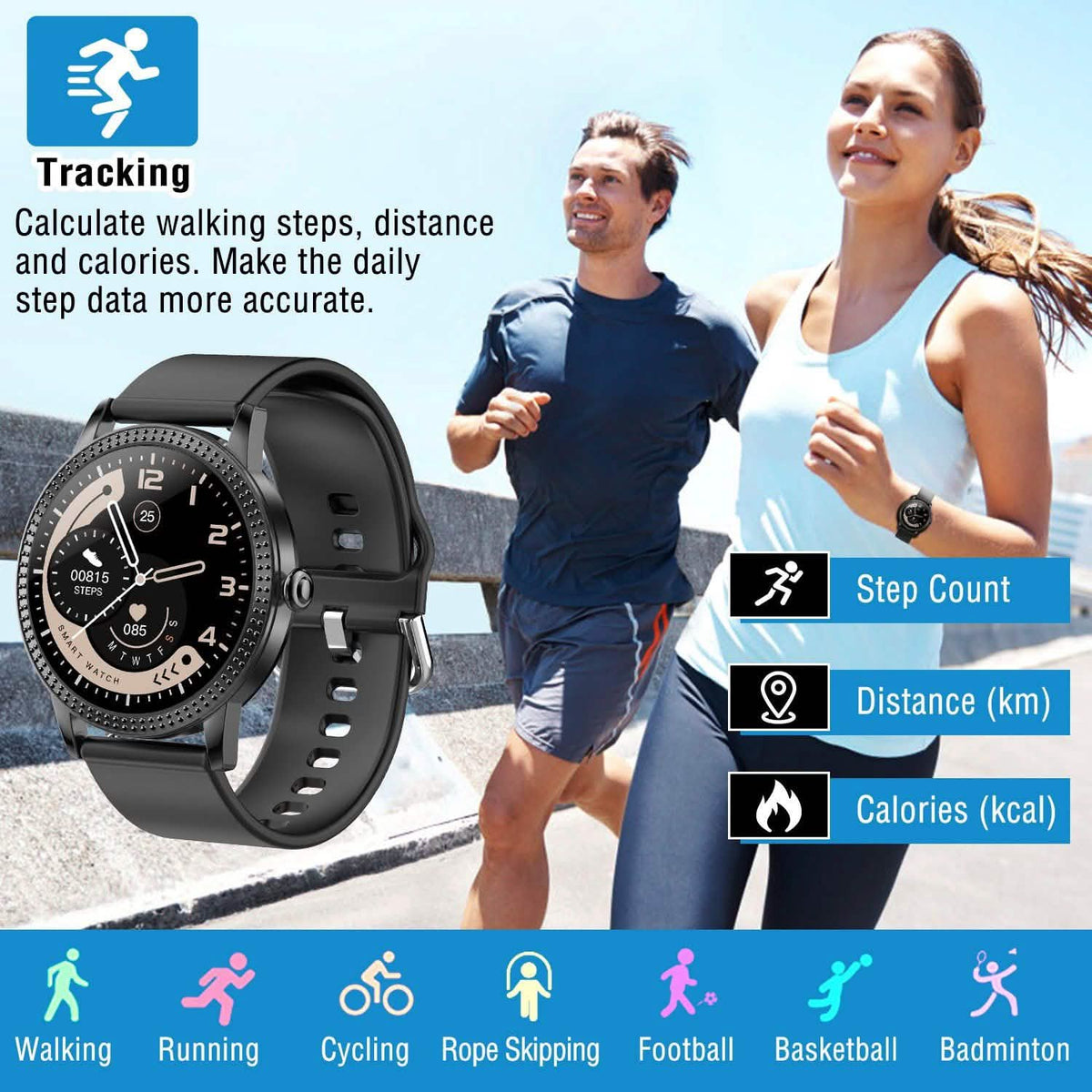 Smartwatch Fitness Tracker 1.08" Touch Screen Fitness & Exercise - Tophatter Daily Deals