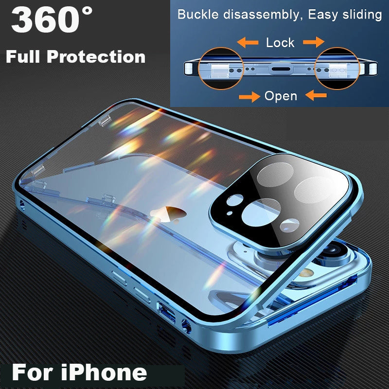 Metal Magnetic Double-Sided Glass Snap Lock Phone Case For iPhone 11 ,12 , 13 iPhone Cases - Tophatter Daily Deals