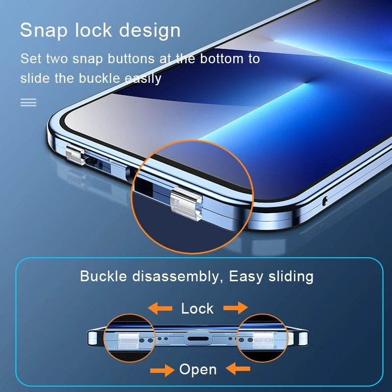 Metal Magnetic Double-Sided Glass Snap Lock Phone Case For iPhone 11 ,12 , 13 iPhone Cases - Tophatter Daily Deals