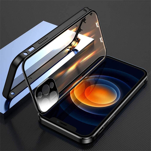 Metal Magnetic Double-Sided Glass Snap Lock Phone Case For iPhone 11 ,12 , 13 Black iPhone Cases - Tophatter Daily Deals