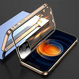Metal Magnetic Double-Sided Glass Snap Lock Phone Case For iPhone 11 ,12 , 13 Gold iPhone Cases - Tophatter Daily Deals