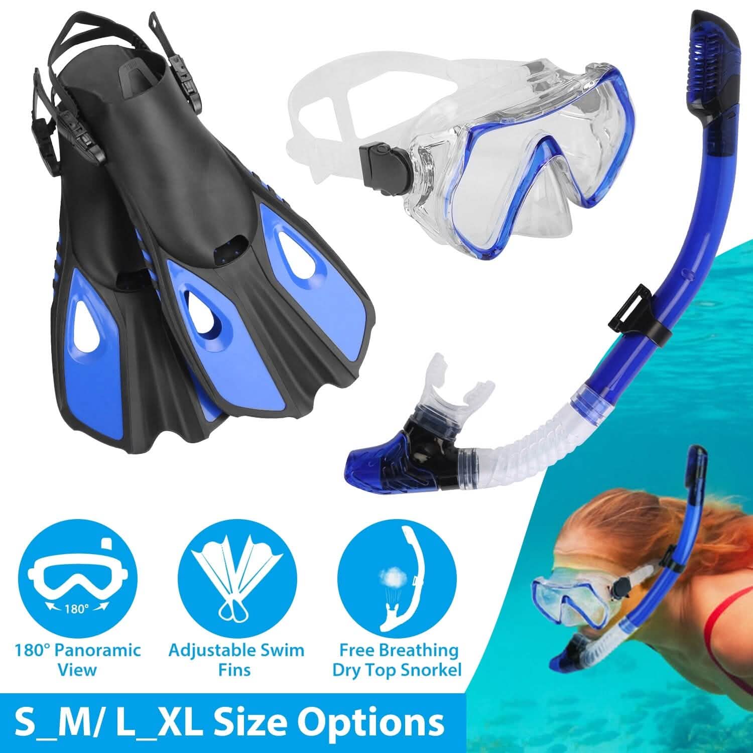 Snorkling Gear Mask Fin Set with Adjustable Swim Fins Outdoor Recreation - Tophatter Daily Deals