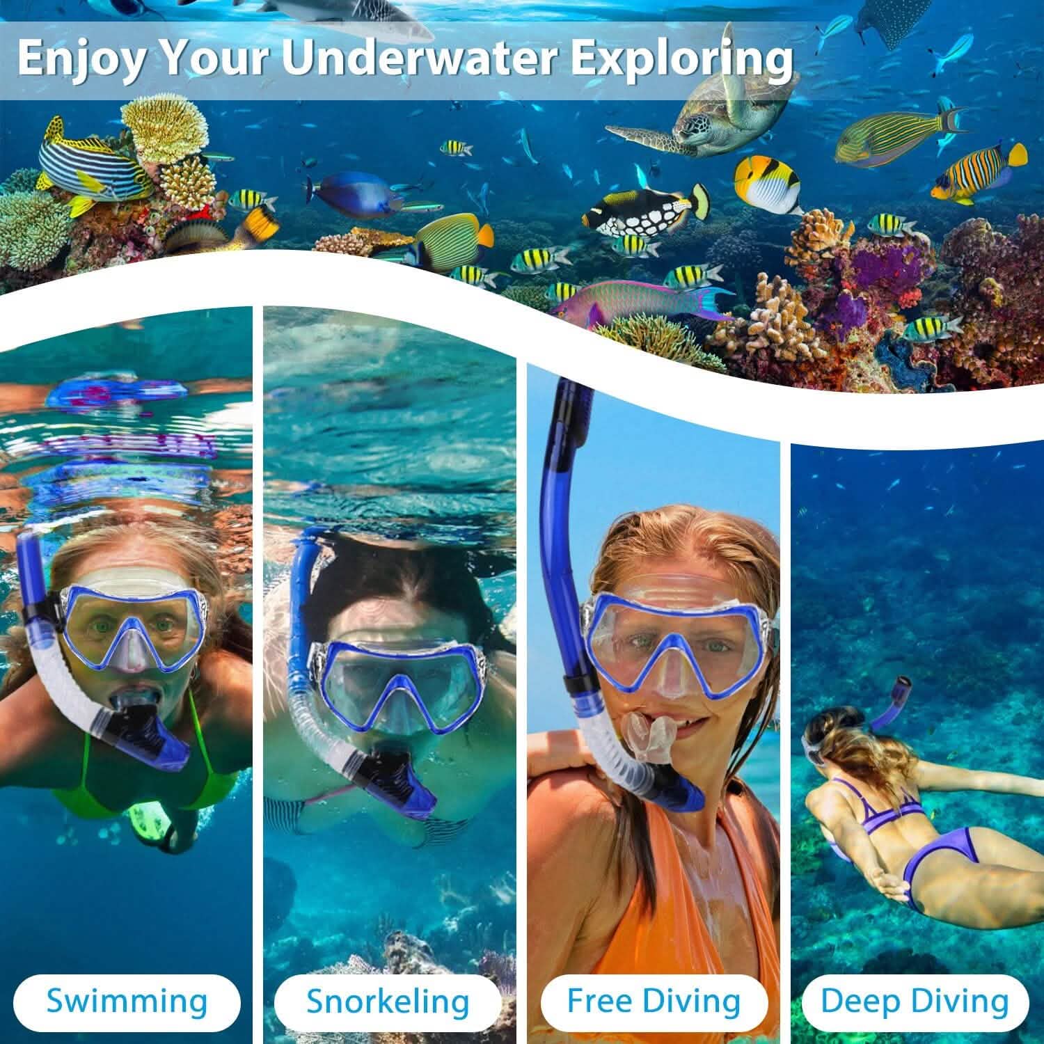 Snorkling Gear Mask Fin Set with Adjustable Swim Fins Outdoor Recreation - Tophatter Daily Deals