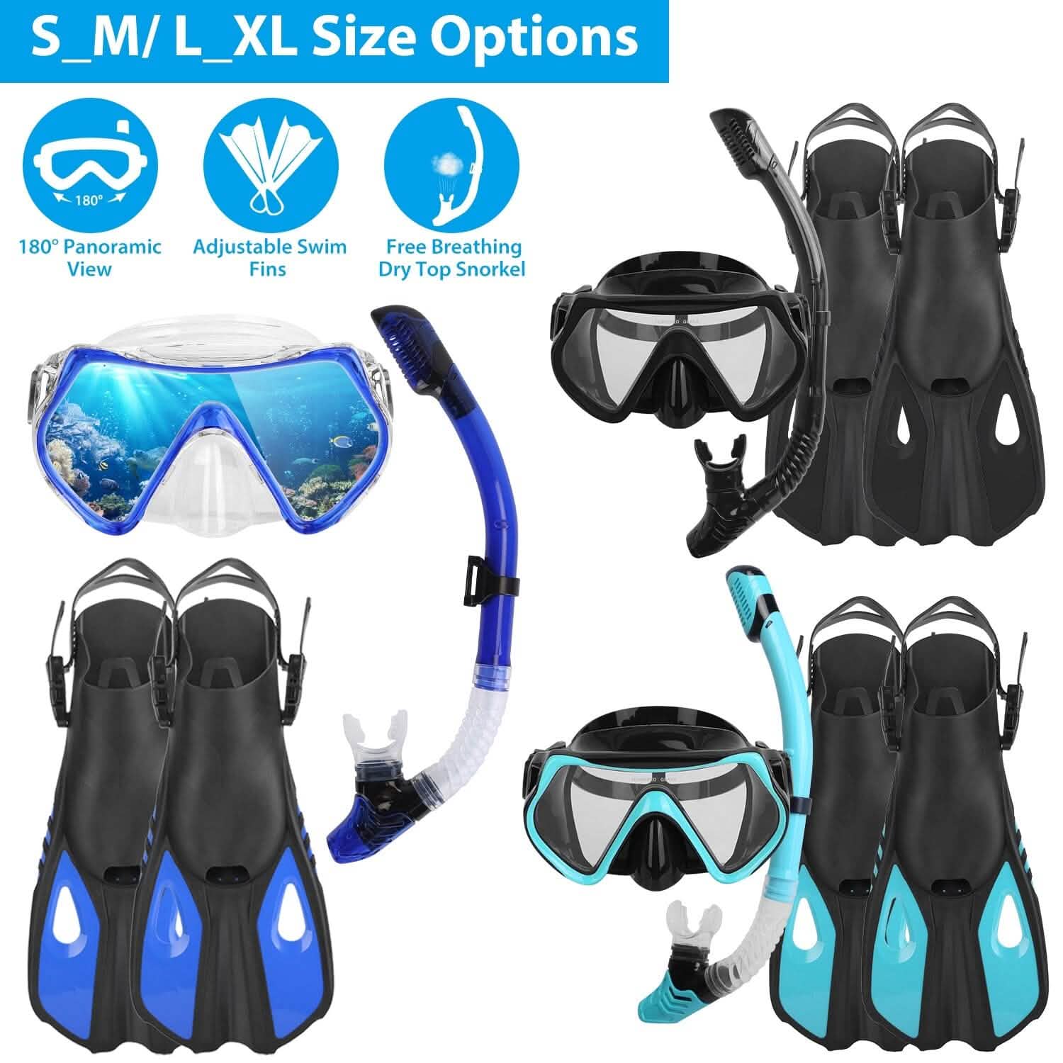 Snorkling Gear Mask Fin Set with Adjustable Swim Fins Outdoor Recreation - Tophatter Daily Deals