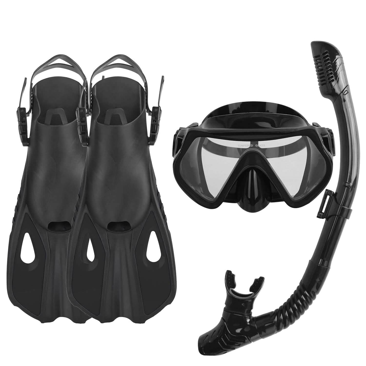 Snorkling Gear Mask Fin Set with Adjustable Swim Fins Black Outdoor Recreation - Tophatter Daily Deals