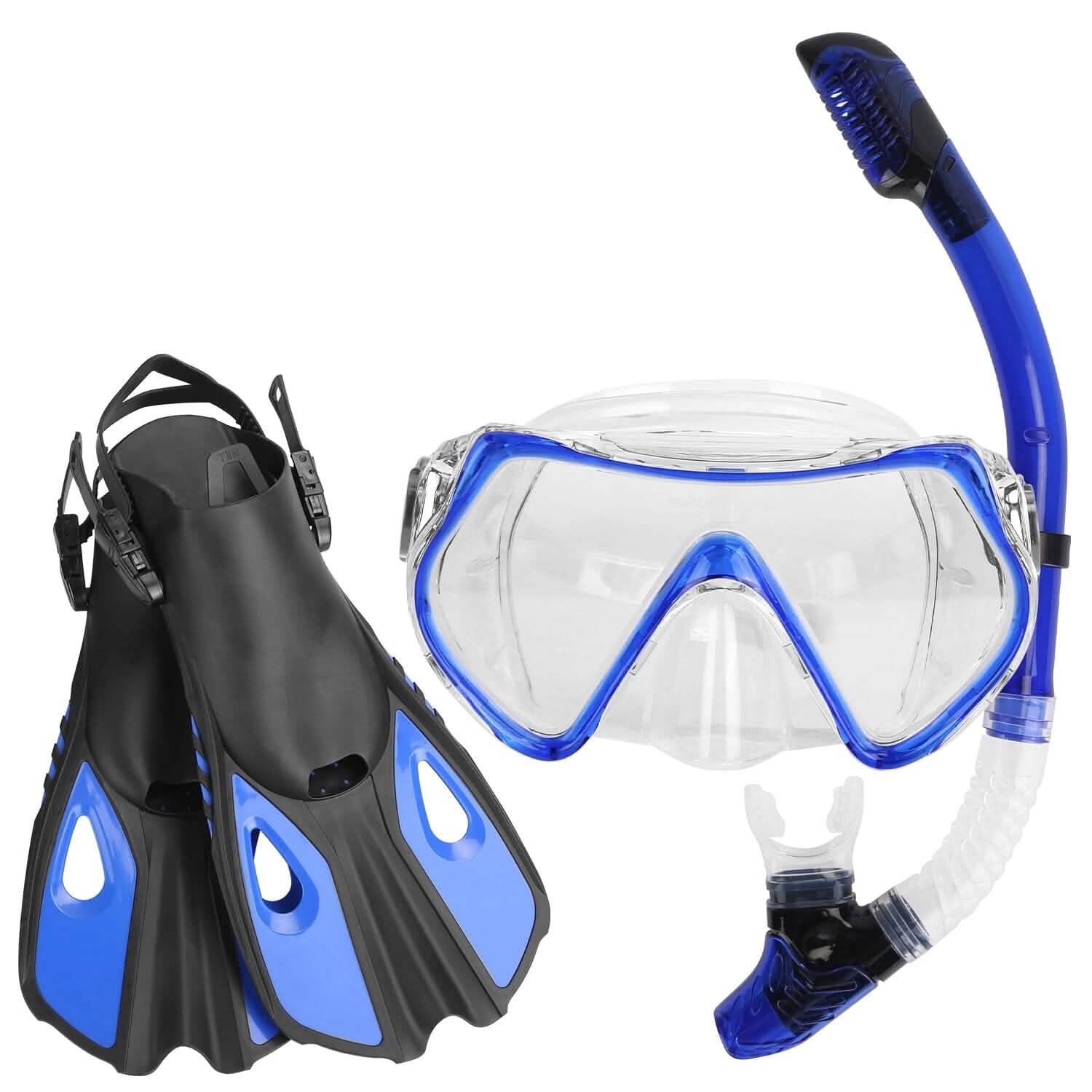 Snorkling Gear Mask Fin Set with Adjustable Swim Fins Blue Outdoor Recreation - Tophatter Daily Deals
