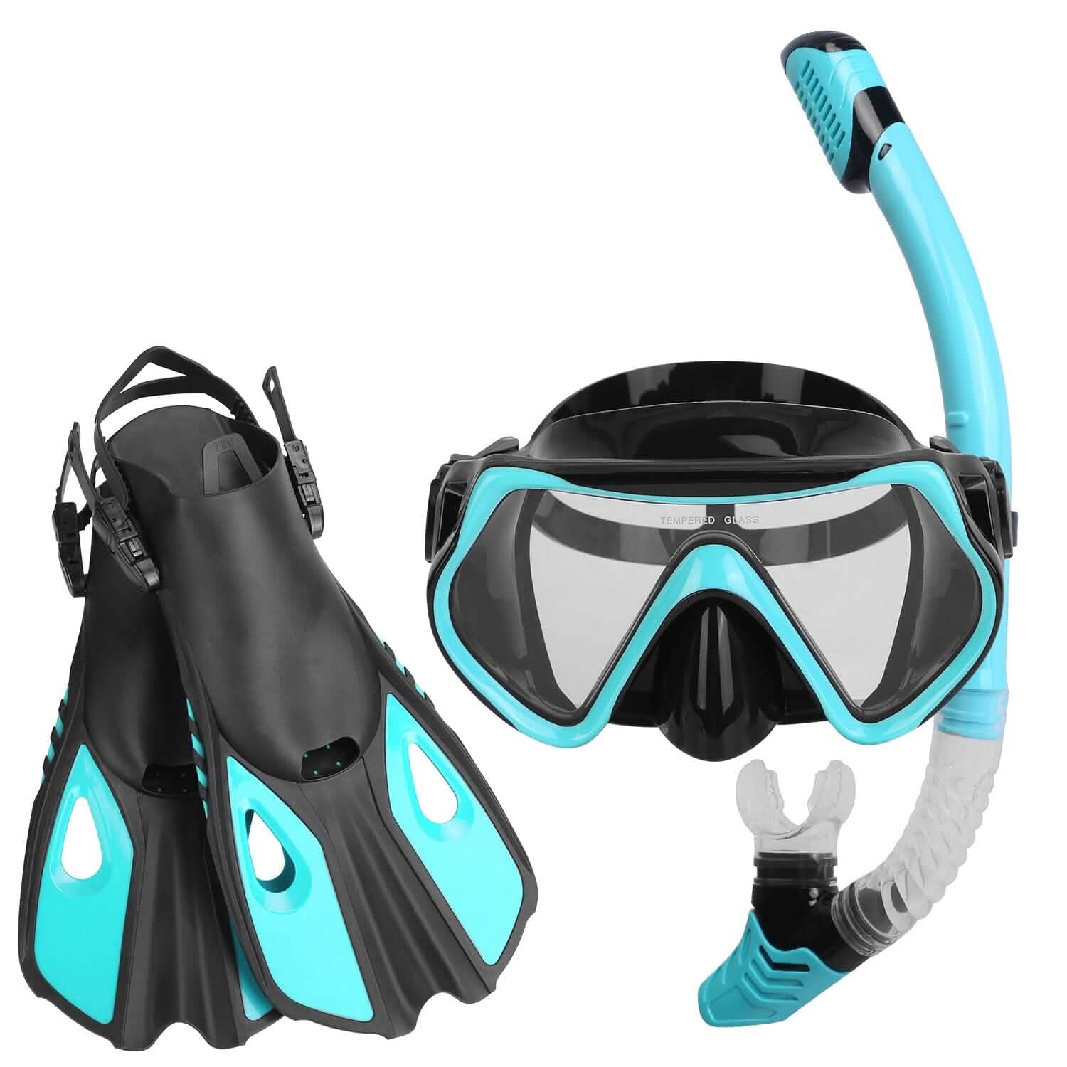 Snorkling Gear Mask Fin Set with Adjustable Swim Fins Green Outdoor Recreation - Tophatter Daily Deals