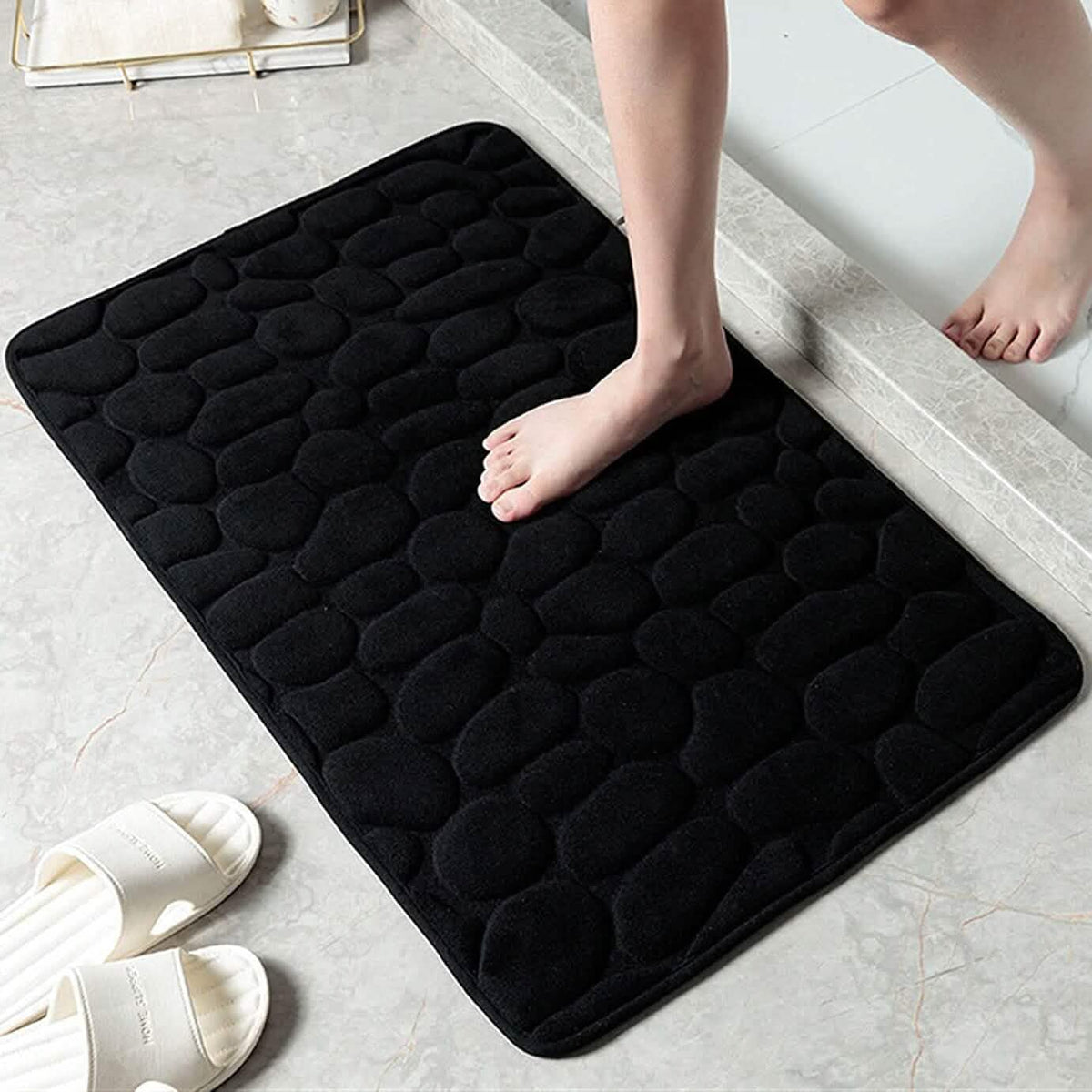 Soft Memory Foam Non Slip Cobblestone Embossing Bath Mat Black Bath - Tophatter Daily Deals