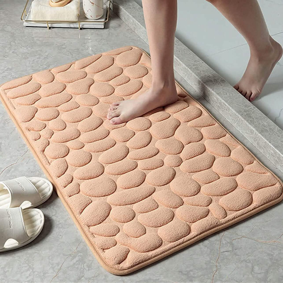 Soft Memory Foam Non Slip Cobblestone Embossing Bath Mat Camel Bath - Tophatter Daily Deals