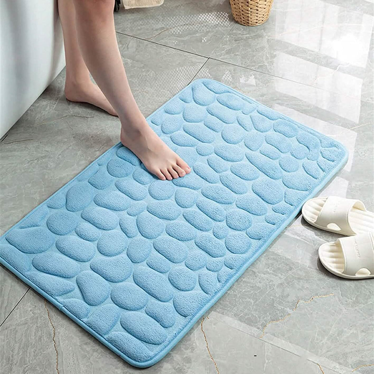 Soft Memory Foam Non Slip Cobblestone Embossing Bath Mat Bath - Tophatter Daily Deals