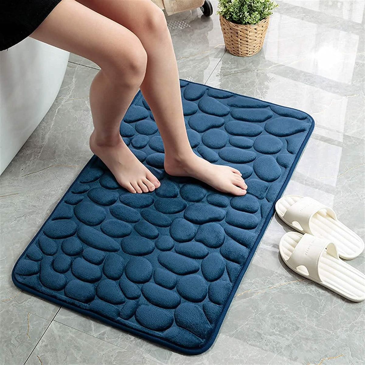 Soft Memory Foam Non Slip Cobblestone Embossing Bath Mat Bath - Tophatter Daily Deals