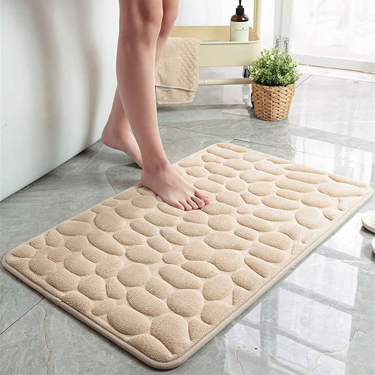 Soft Memory Foam Non Slip Cobblestone Embossing Bath Mat Bath - Tophatter Daily Deals