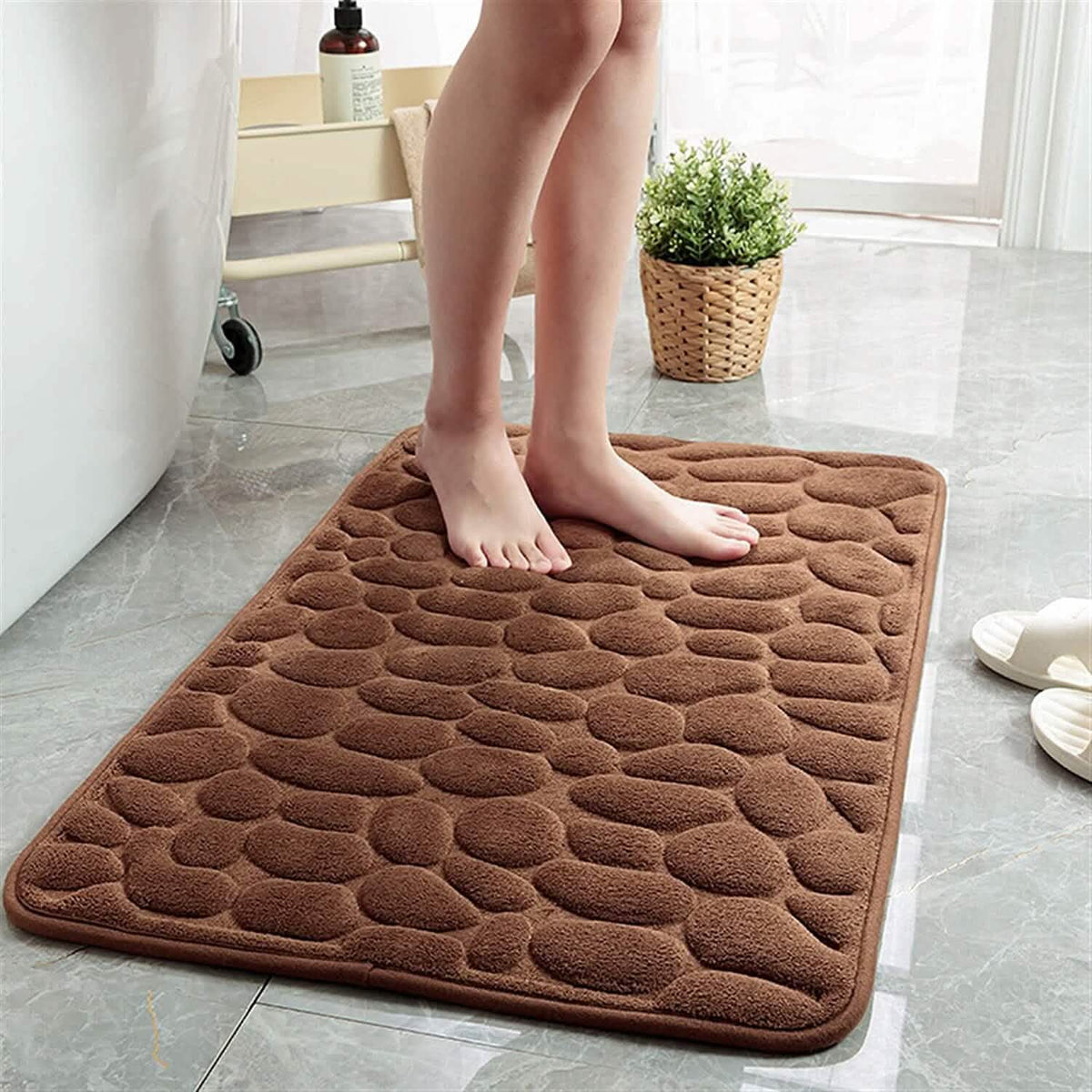 Soft Memory Foam Non Slip Cobblestone Embossing Bath Mat Bath - Tophatter Daily Deals