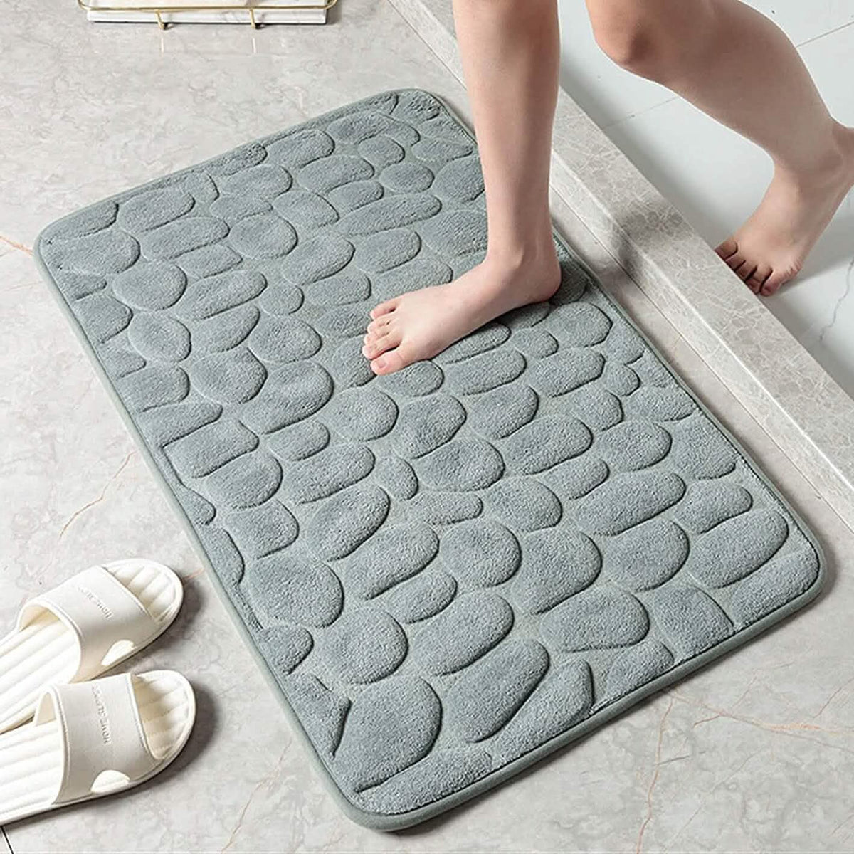 Soft Memory Foam Non Slip Cobblestone Embossing Bath Mat Gray Bath - Tophatter Daily Deals