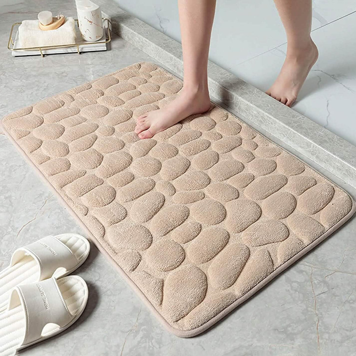 Soft Memory Foam Non Slip Cobblestone Embossing Bath Mat Khaki Bath - Tophatter Daily Deals