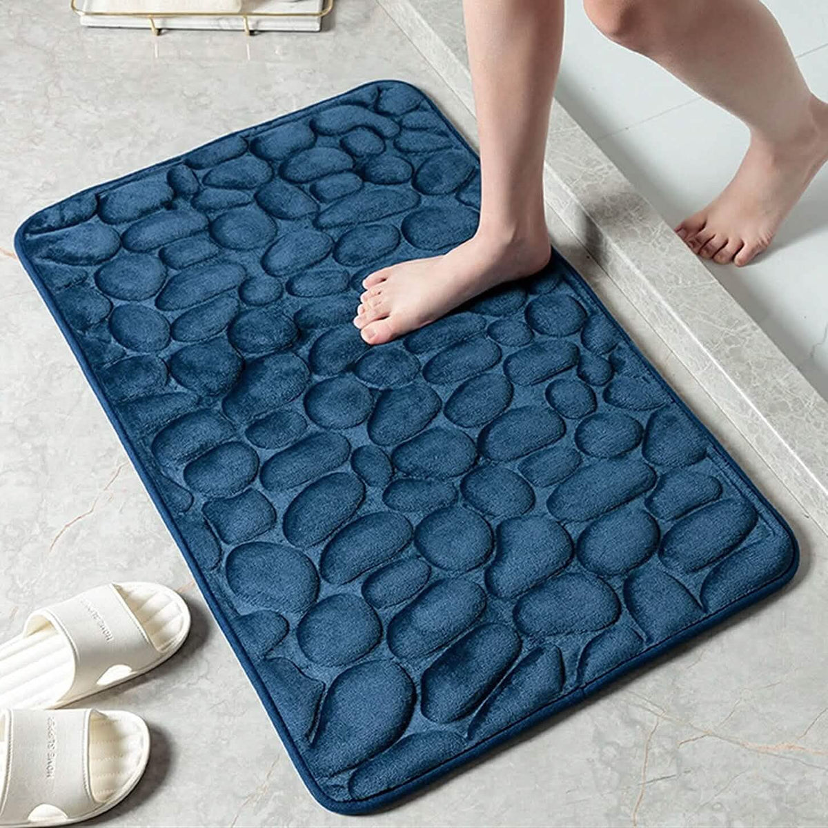 Soft Memory Foam Non Slip Cobblestone Embossing Bath Mat Navy Bath - Tophatter Daily Deals