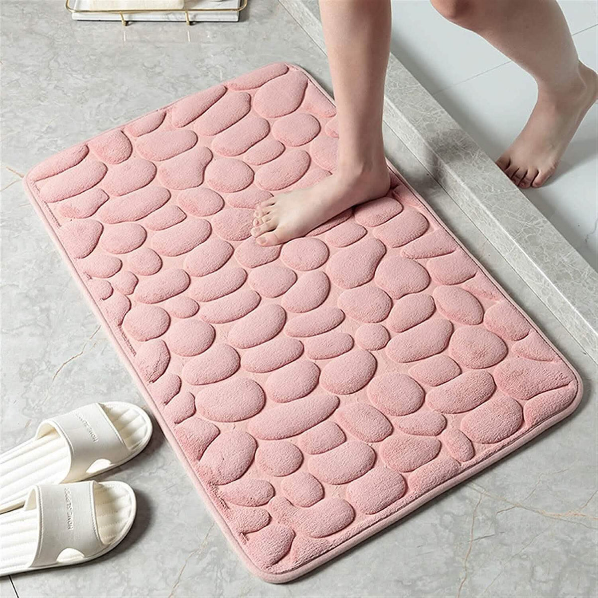 Soft Memory Foam Non Slip Cobblestone Embossing Bath Mat Pink Bath - Tophatter Daily Deals