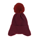 Soft Solid Earflap Knit Pom Pom Beanie Hat Burgundy Hats - Tophatter Daily Deals