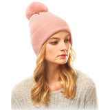 Soft Solid Earflap Knit Pom Pom Beanie Hat DustyPink Hats - Tophatter Daily Deals