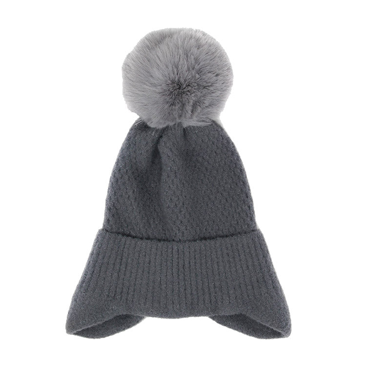 Soft Solid Earflap Knit Pom Pom Beanie Hat Gray Hats - Tophatter Daily Deals
