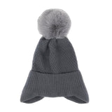 Soft Solid Earflap Knit Pom Pom Beanie Hat Gray Hats - Tophatter Daily Deals