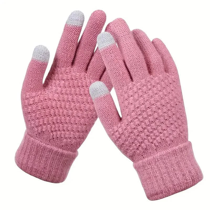 Soft Touchscreen Winter Gloves Elastic Cuff Knit for Cold Weather Pink Gloves, Scarves & Earmuffs - Tophatter Daily Deals