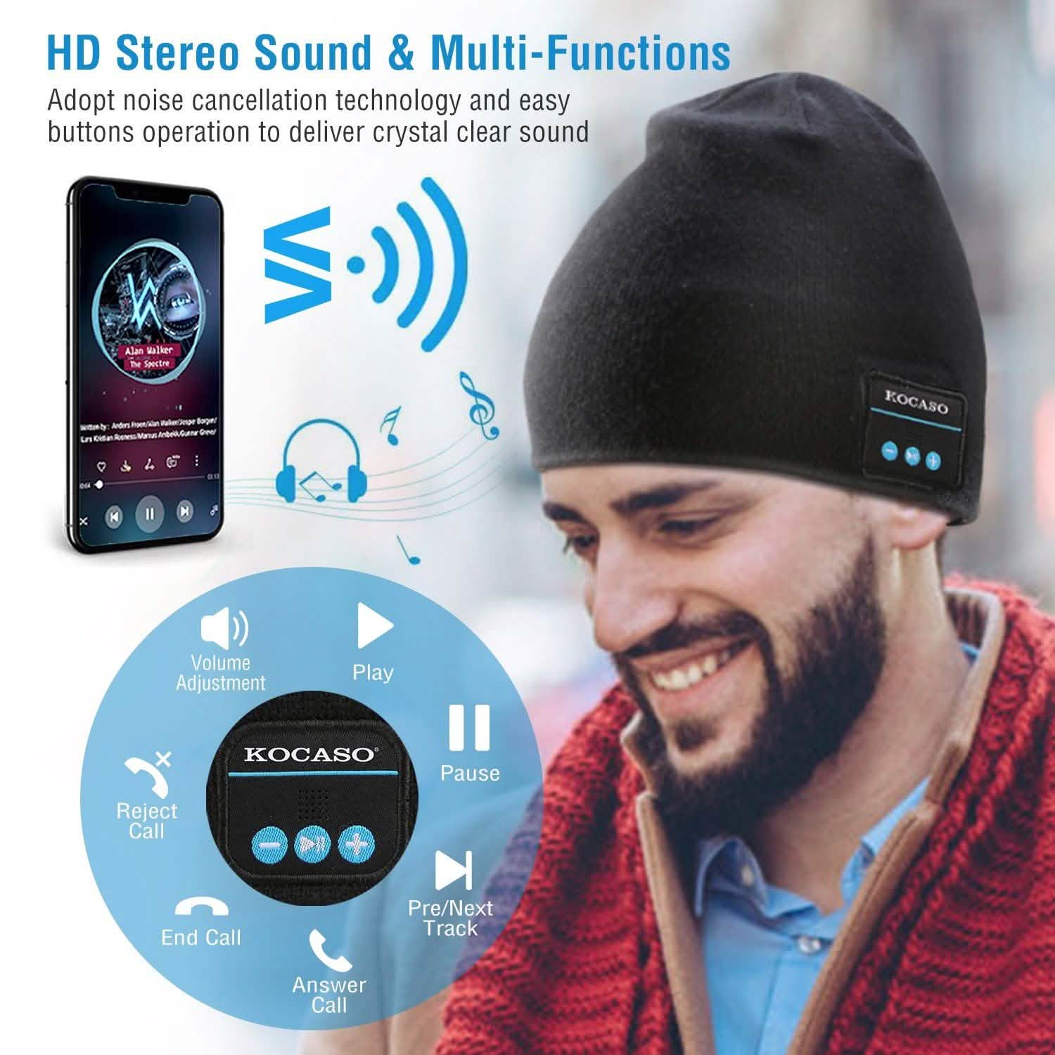 Soft Wireless Beanie Headphone Hat with V4.2 Noise Cancellation Hats - Tophatter Daily Deals