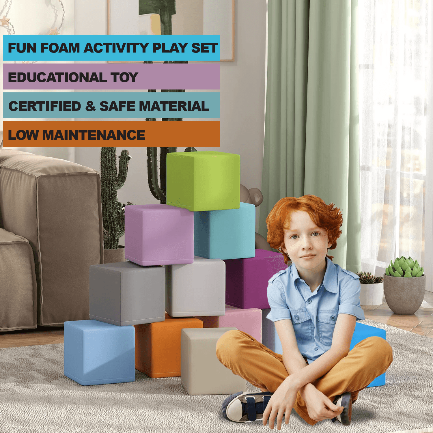 Soft Play Foam Blocks - 12-piece Stacking & Building Learning Toys For Toddlers, Babies, And Preschool Kids Baby & Toddler - Tophatter Daily Deals