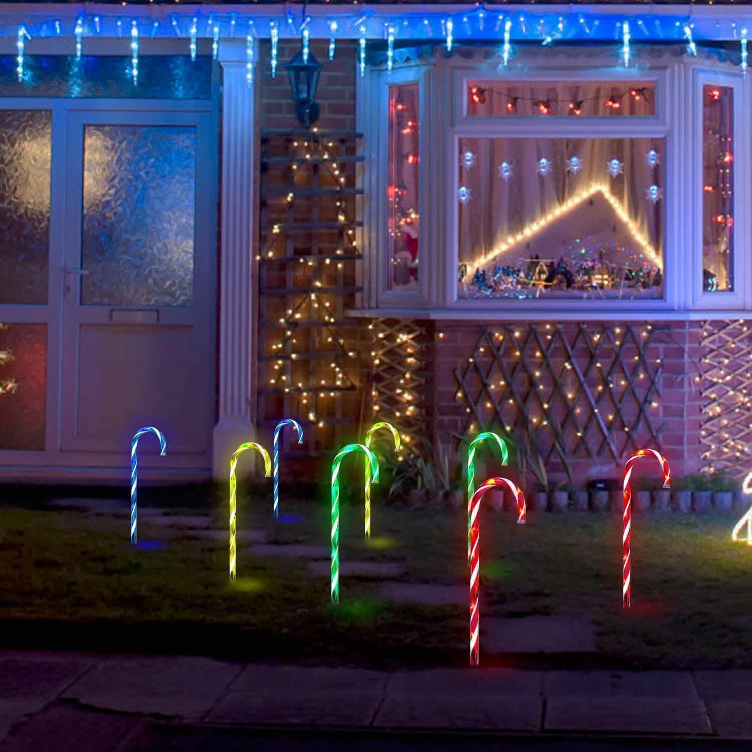 Solar Christmas Candy Cane Light IP55 Waterproof Stake Light Seasonal Decor - Tophatter Daily Deals