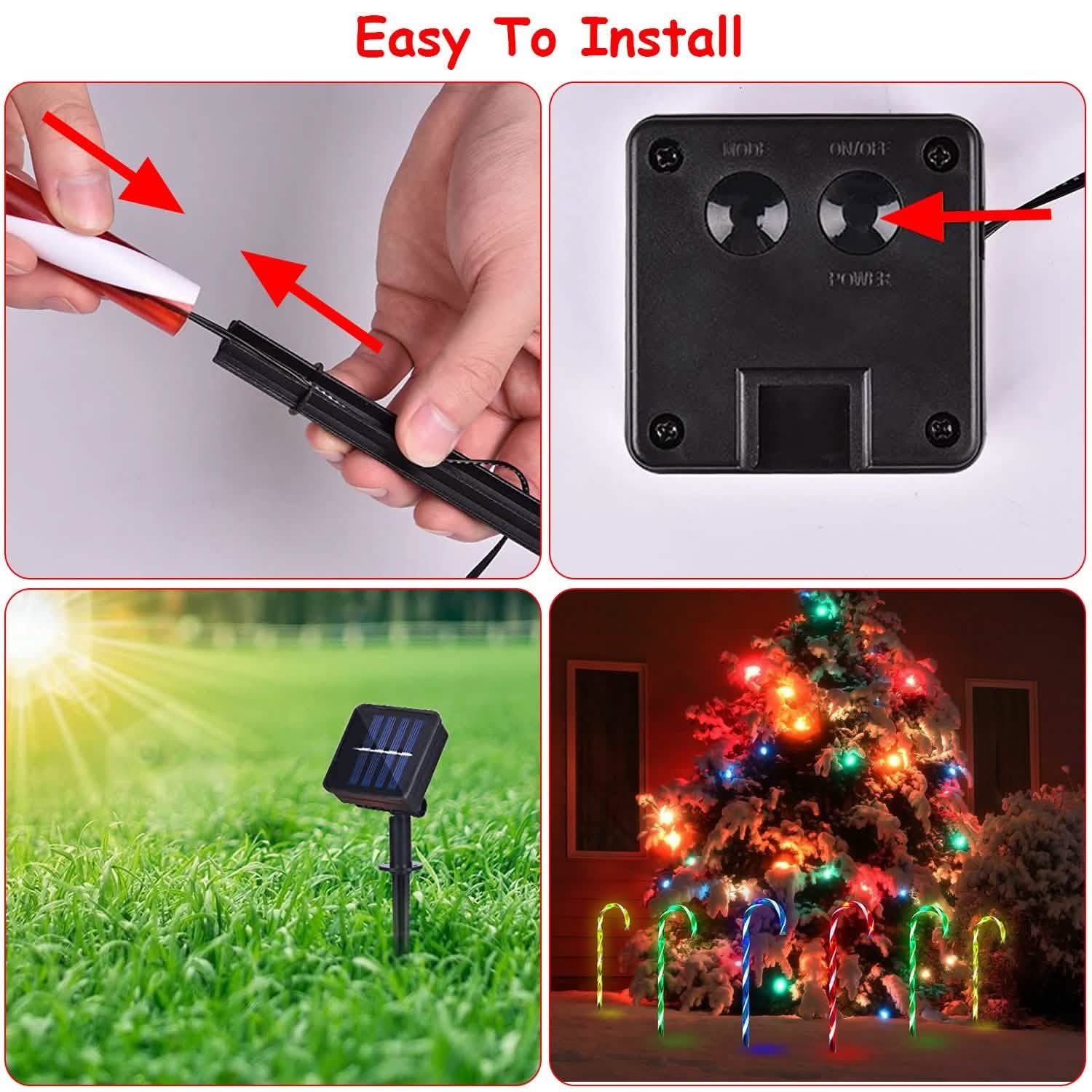 Solar Christmas Candy Cane Light IP55 Waterproof Stake Light Seasonal Decor - Tophatter Daily Deals