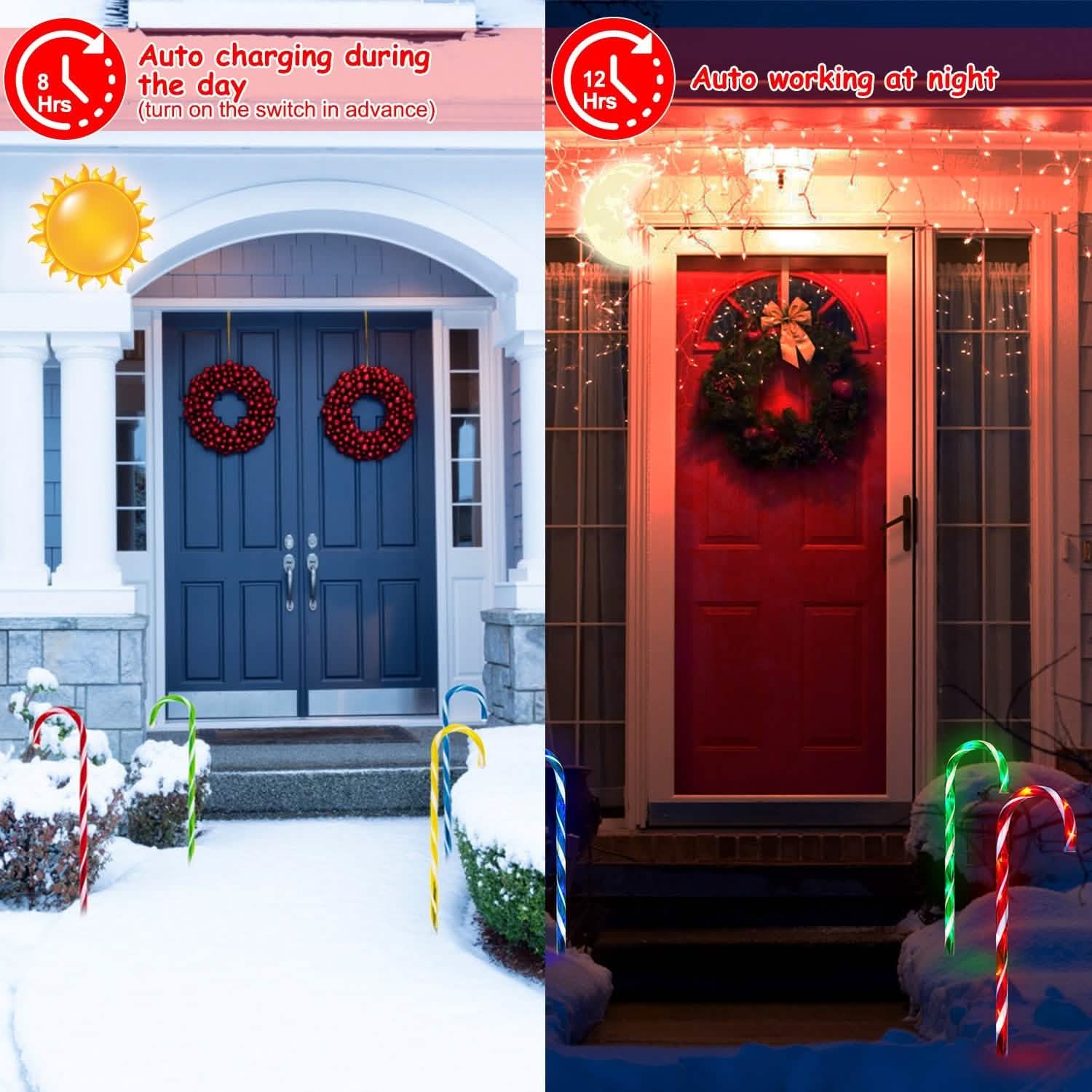 Solar Christmas Candy Cane Light IP55 Waterproof Stake Light Seasonal Decor - Tophatter Daily Deals