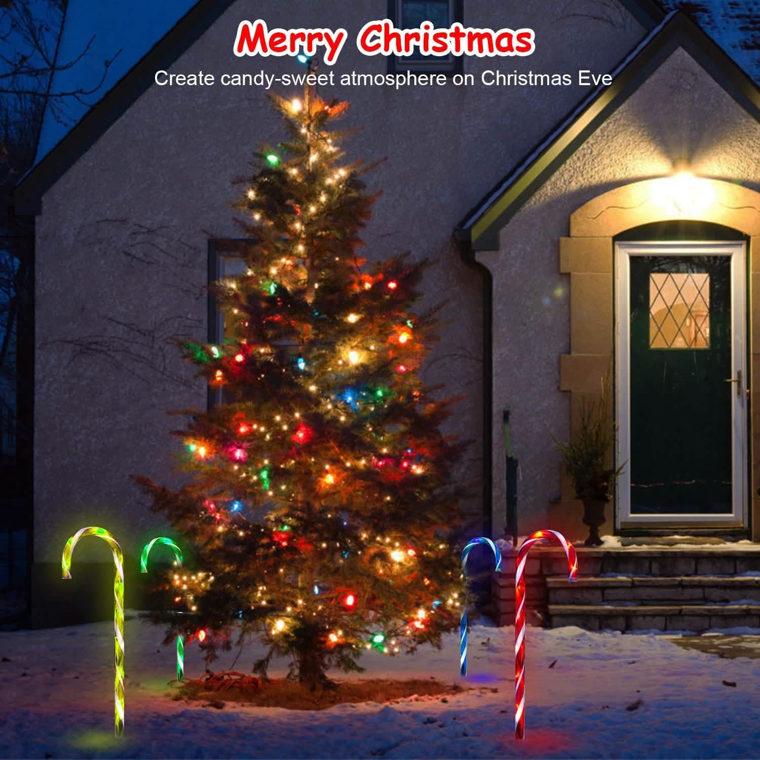 Solar Christmas Candy Cane Light IP55 Waterproof Stake Light Seasonal Decor - Tophatter Daily Deals