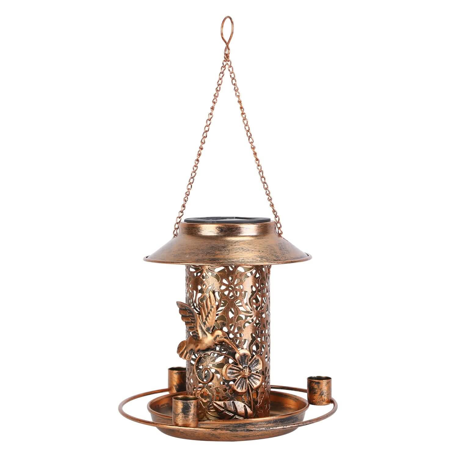 Solar Decorative Hanging Bird Feeder Lantern Brass Garden & Patio - Tophatter Daily Deals