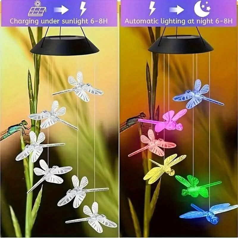 Solar Dragonfly Wind Chimes Lights Solar Outdoor Lights - Tophatter Daily Deals