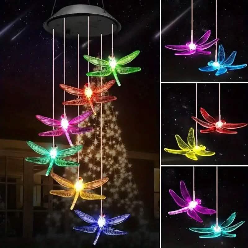Solar Dragonfly Wind Chimes Lights Solar Outdoor Lights - Tophatter Daily Deals